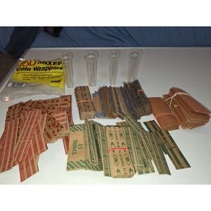 Unused Vintage  100 Assorted Coin Wrappers, USA,  Coin Rolls With 4 Funnels